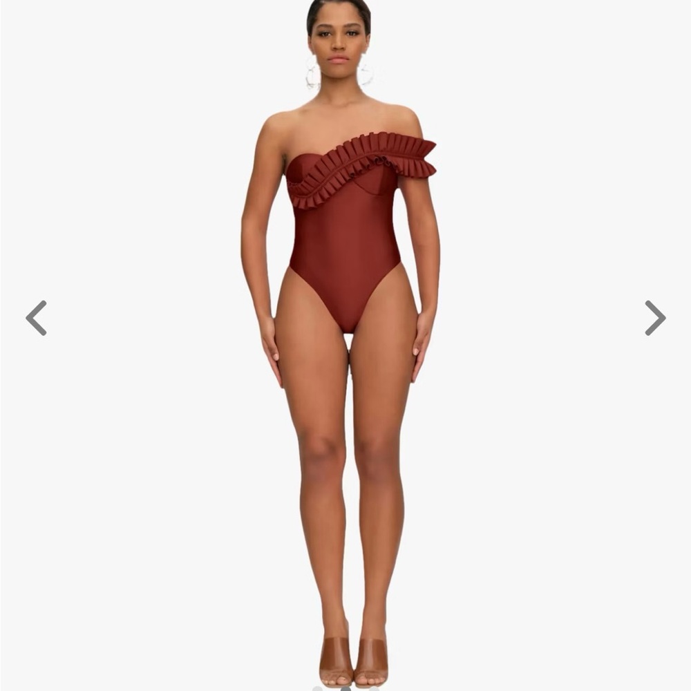 Andrea Iyamah  One-Shoulder Swimsuit - Brown